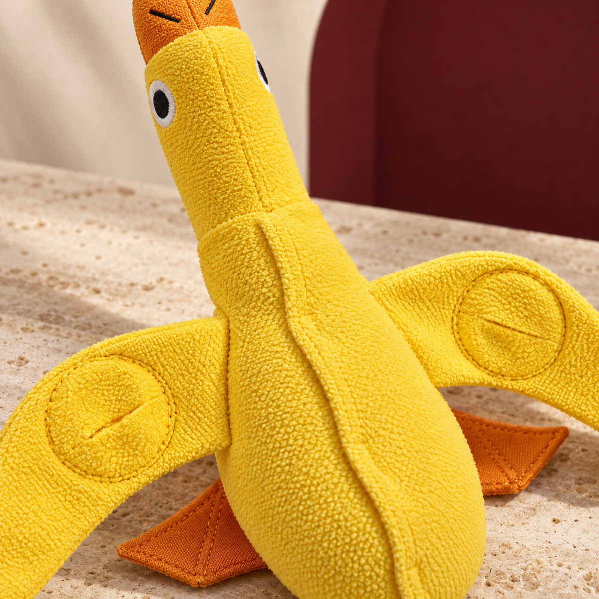 Yellow Duck Dog Play Toy in Yellow — close-up detail
