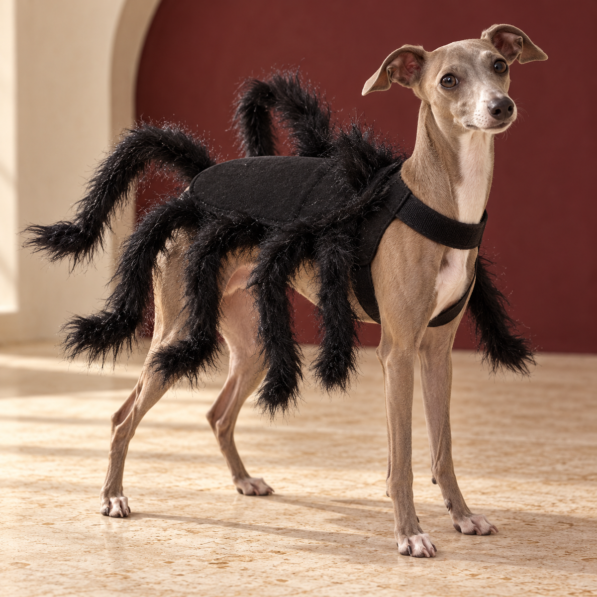 Italian Greyhound wearing Black Spider Dog Costume