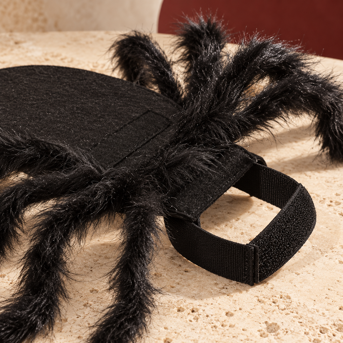 Black Spider Dog Costume in Black — close-up detail