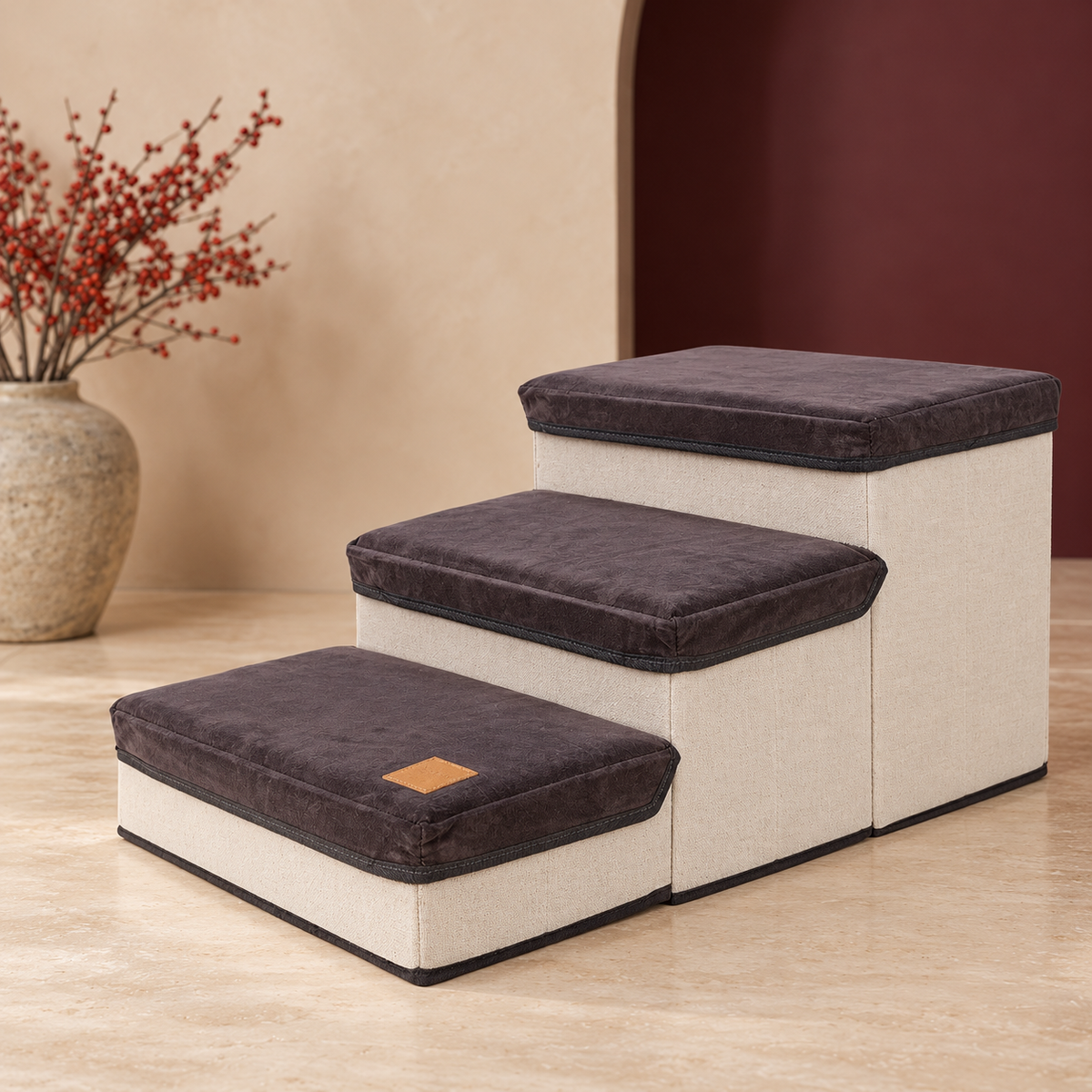 Three Step Storage Dog Stairs in Gray — product view