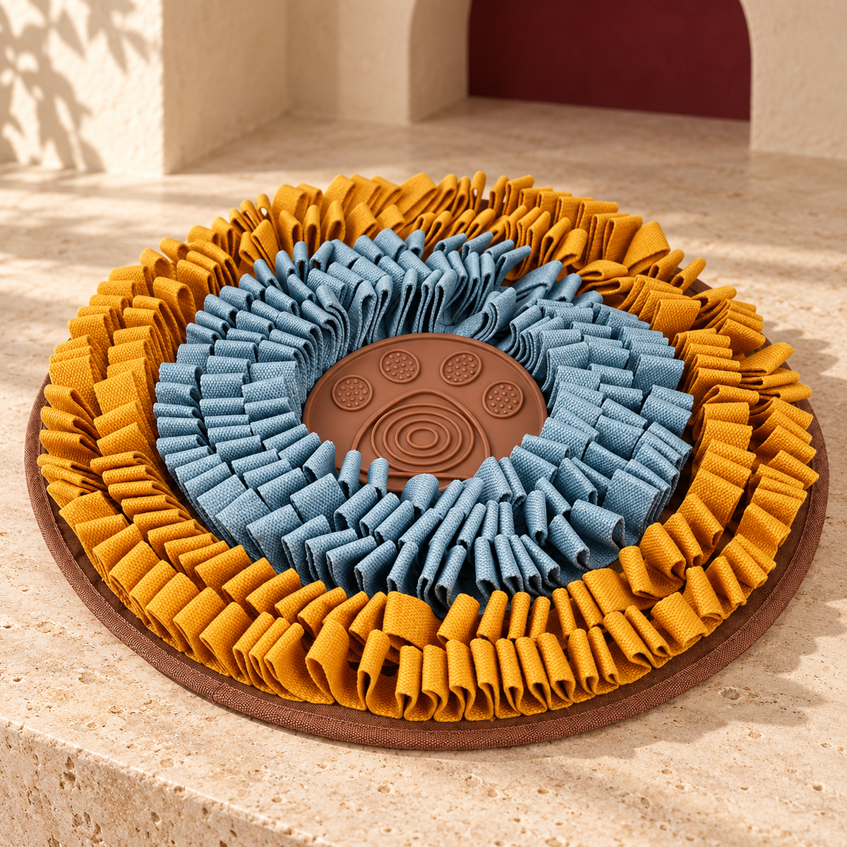 Blue / Orange round layered dog snuffle mat