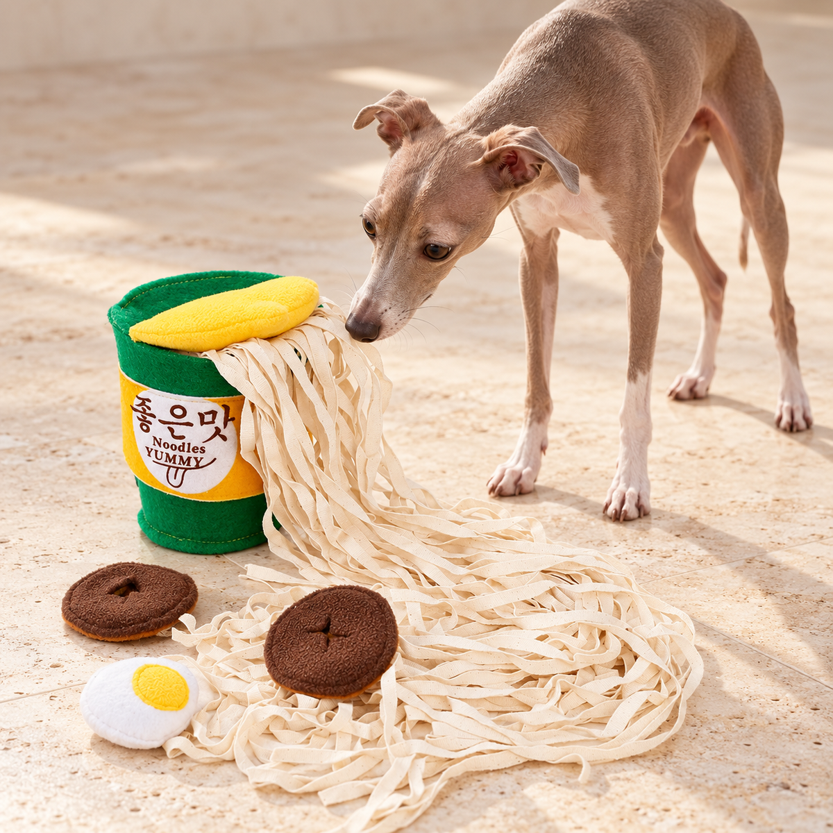 Italian Greyhound using Ramen Cup Dog Snuffle Toy
