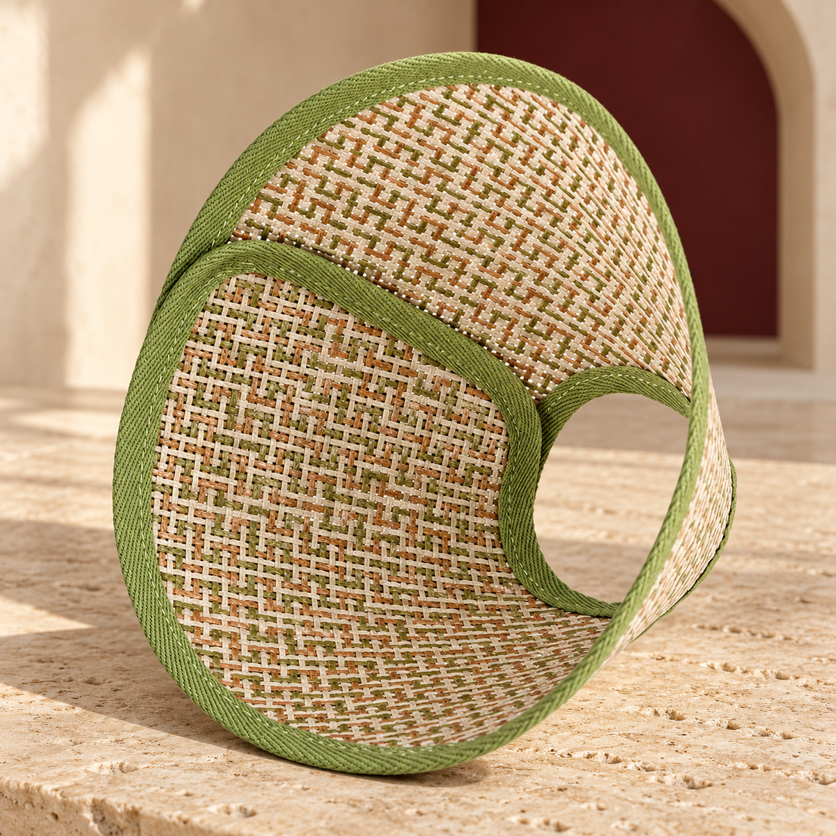 Green Woven Dog Recovery Cone showing its construction and fastening details