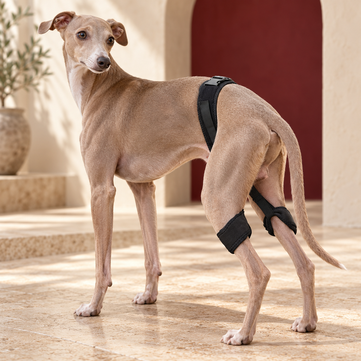 Italian Greyhound using adjustable dog hip support harness