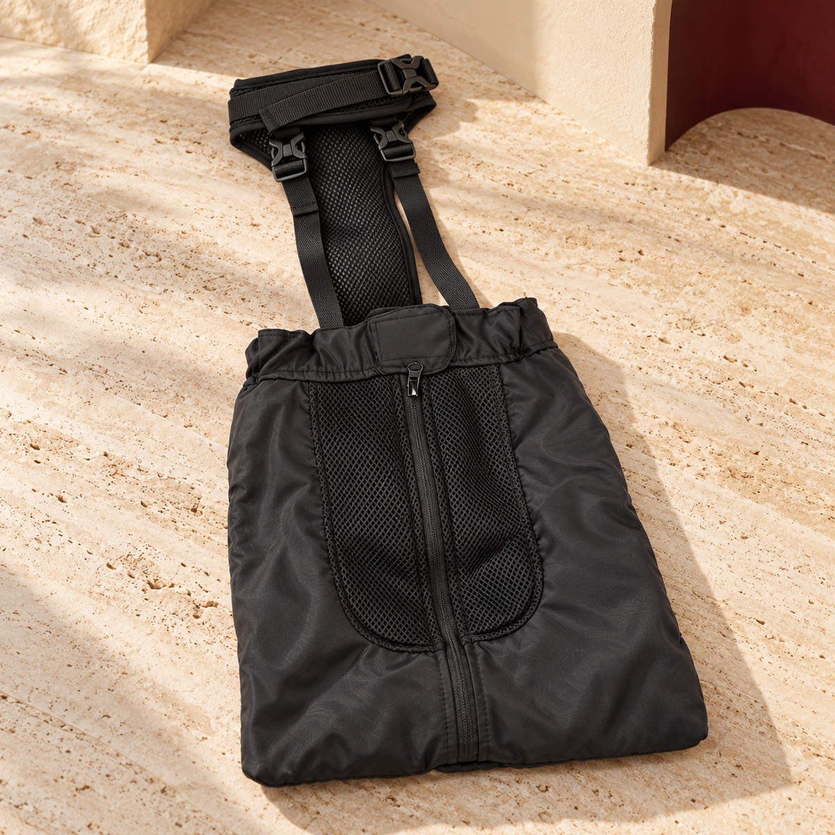 Rear Leg Dog Drag Bag showing its construction and fastening details