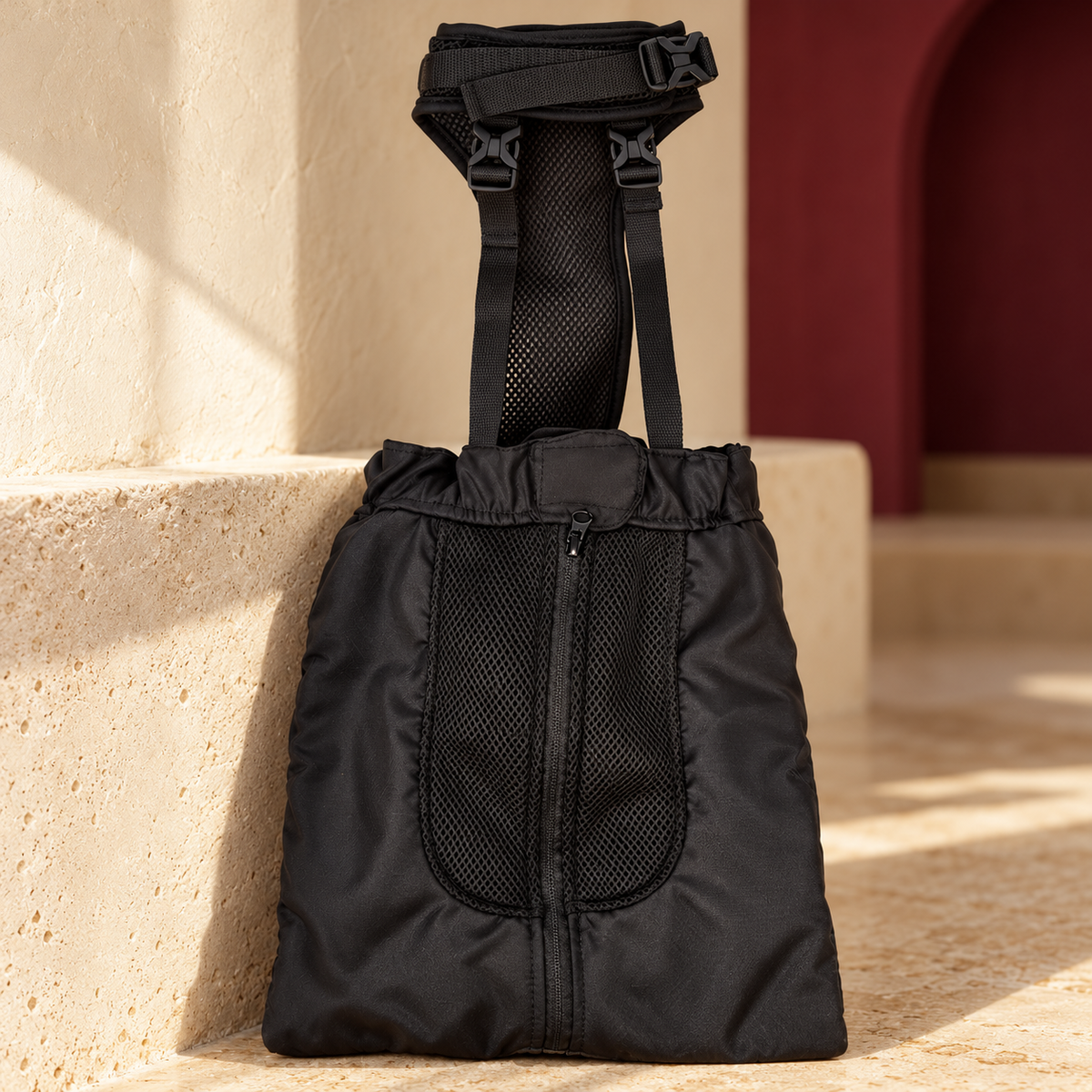 Close-up of rear leg dog drag bag