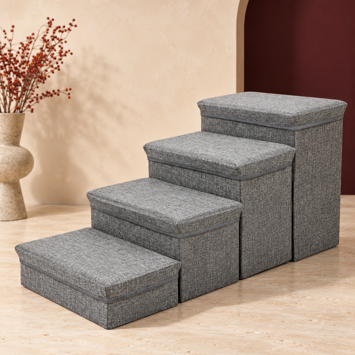Gray four-step modular storage dog stairs