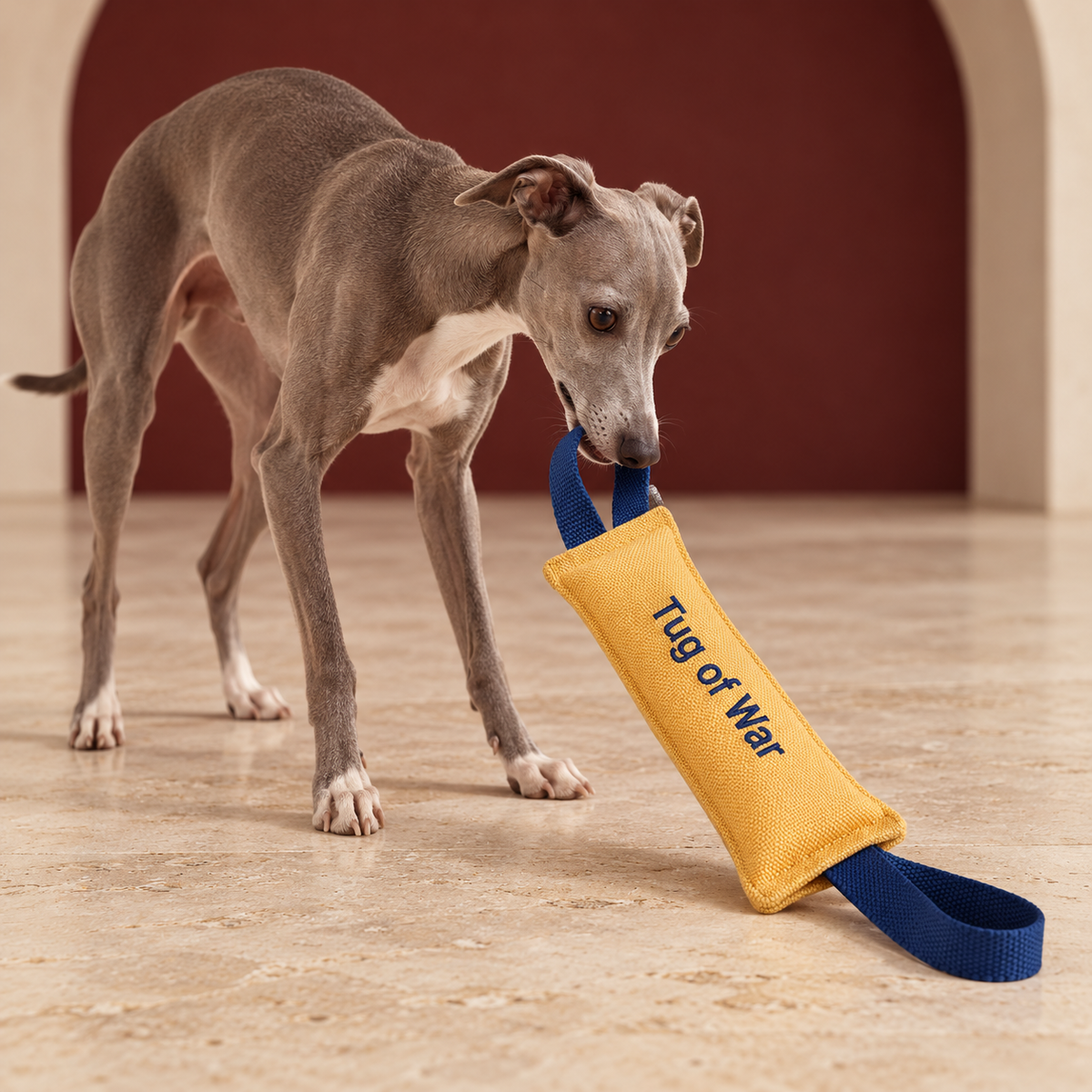 Italian Greyhound using Fabric Bar Dog Tug Toy