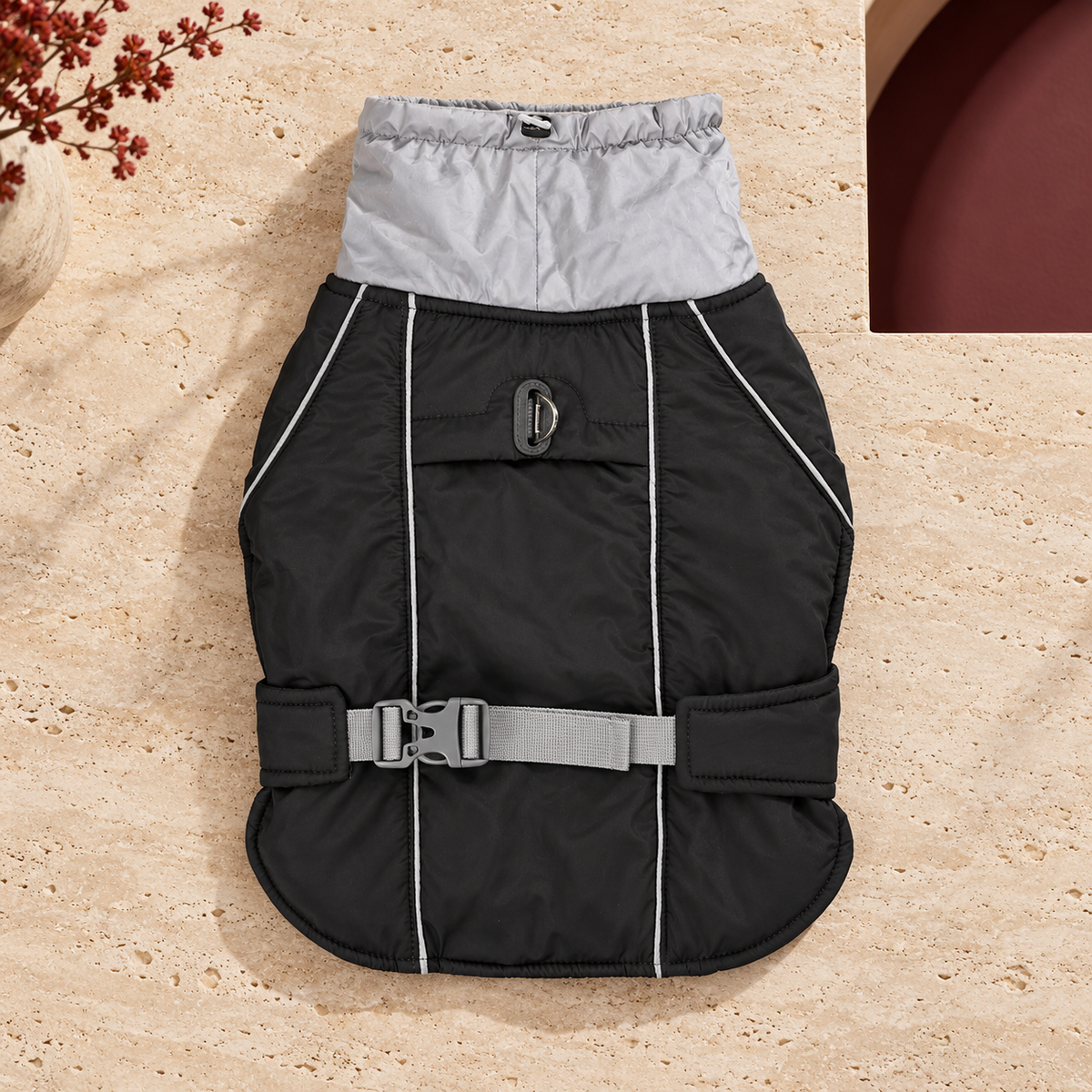 Reflective High Collar Dog Vest in Black — product view