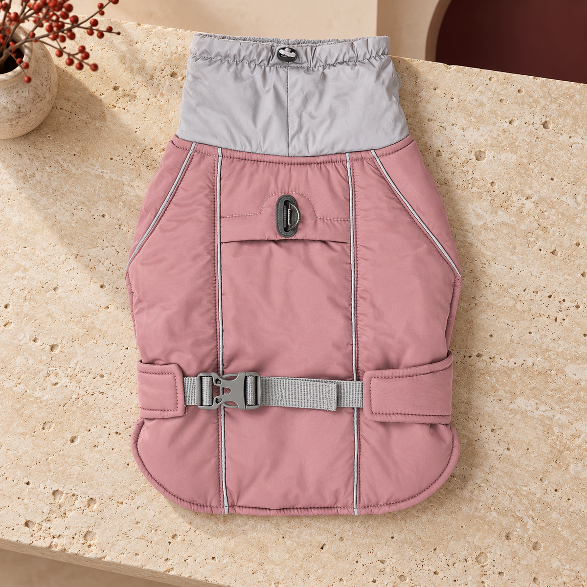 Reflective High Collar Dog Vest in Pink — product view
