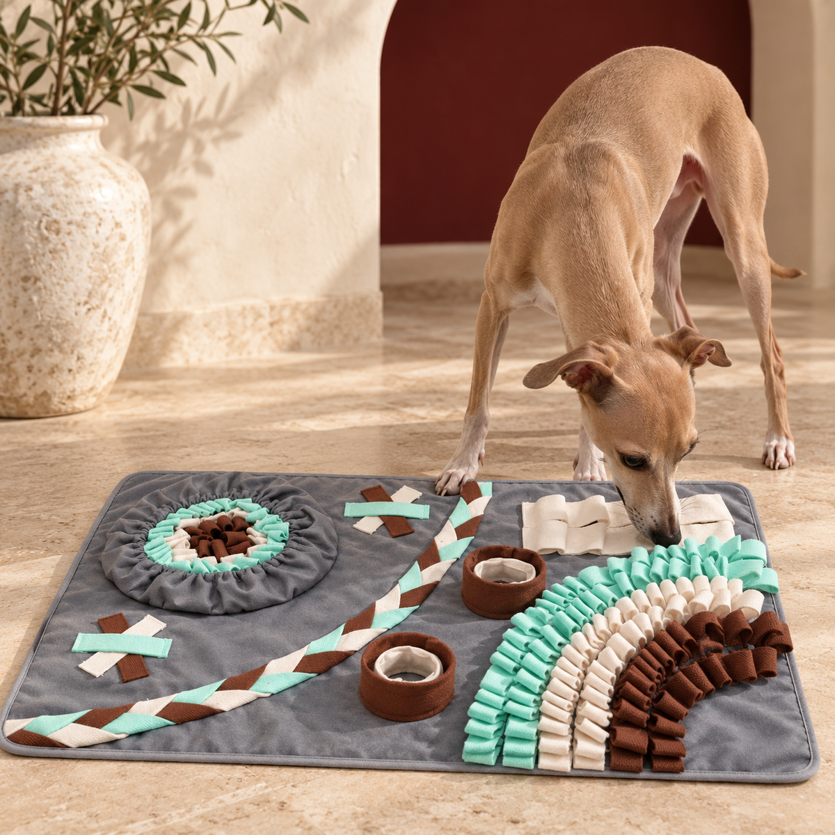 Italian Greyhound using archway dog snuffle mat