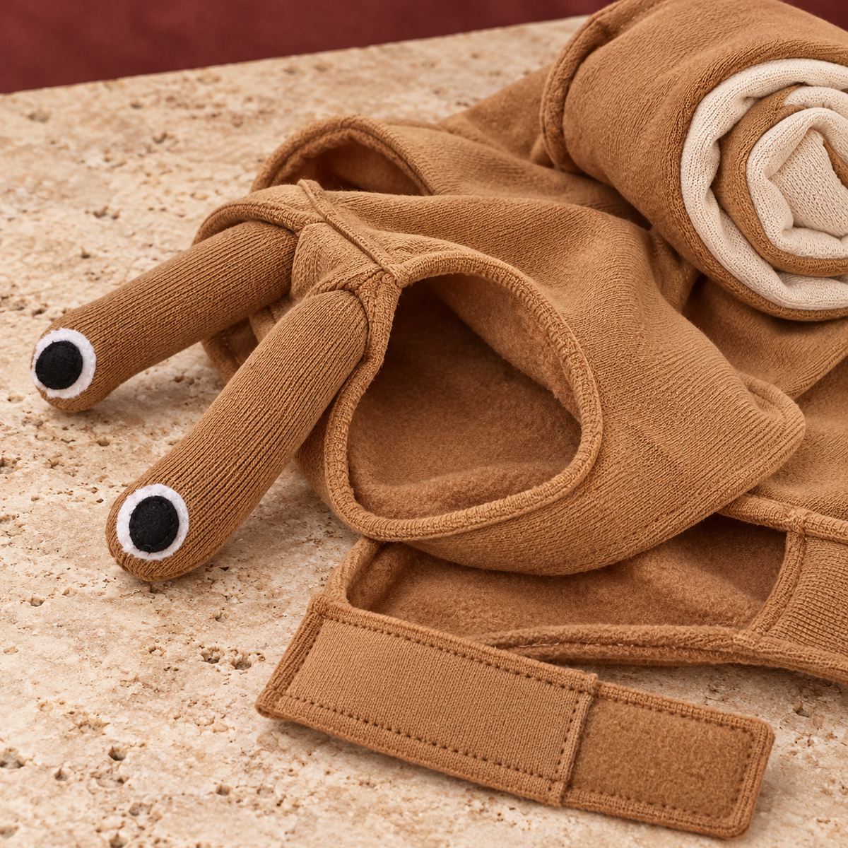 Snail Dog Costume in Brown — close-up detail