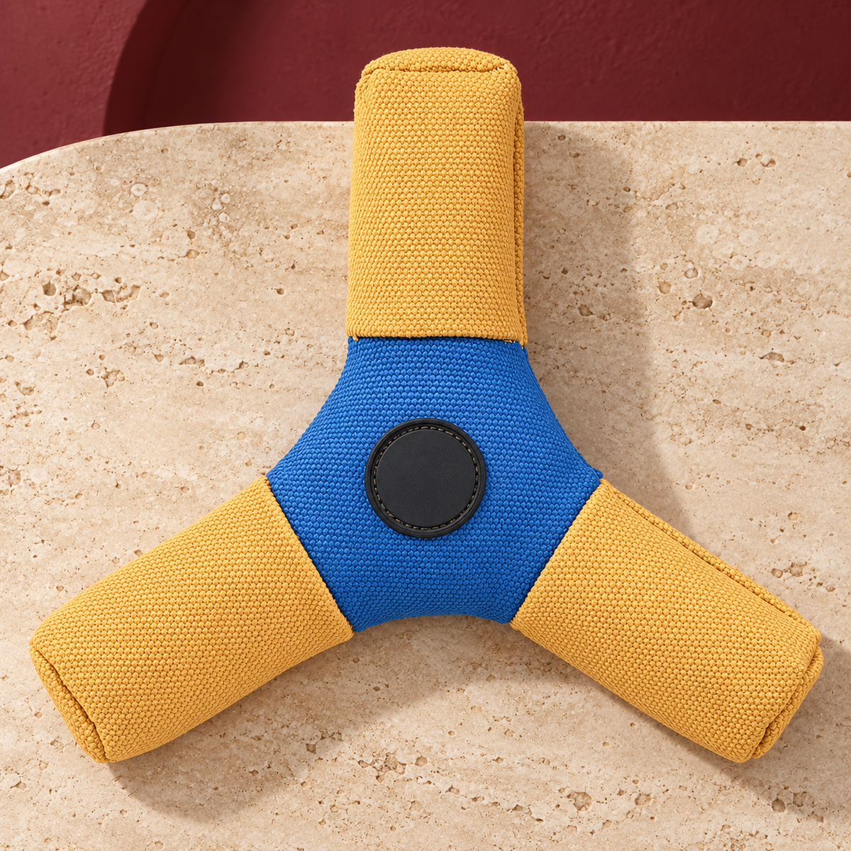 Three Arm Fabric Dog Flying Disc in Yellow & Blue — product view
