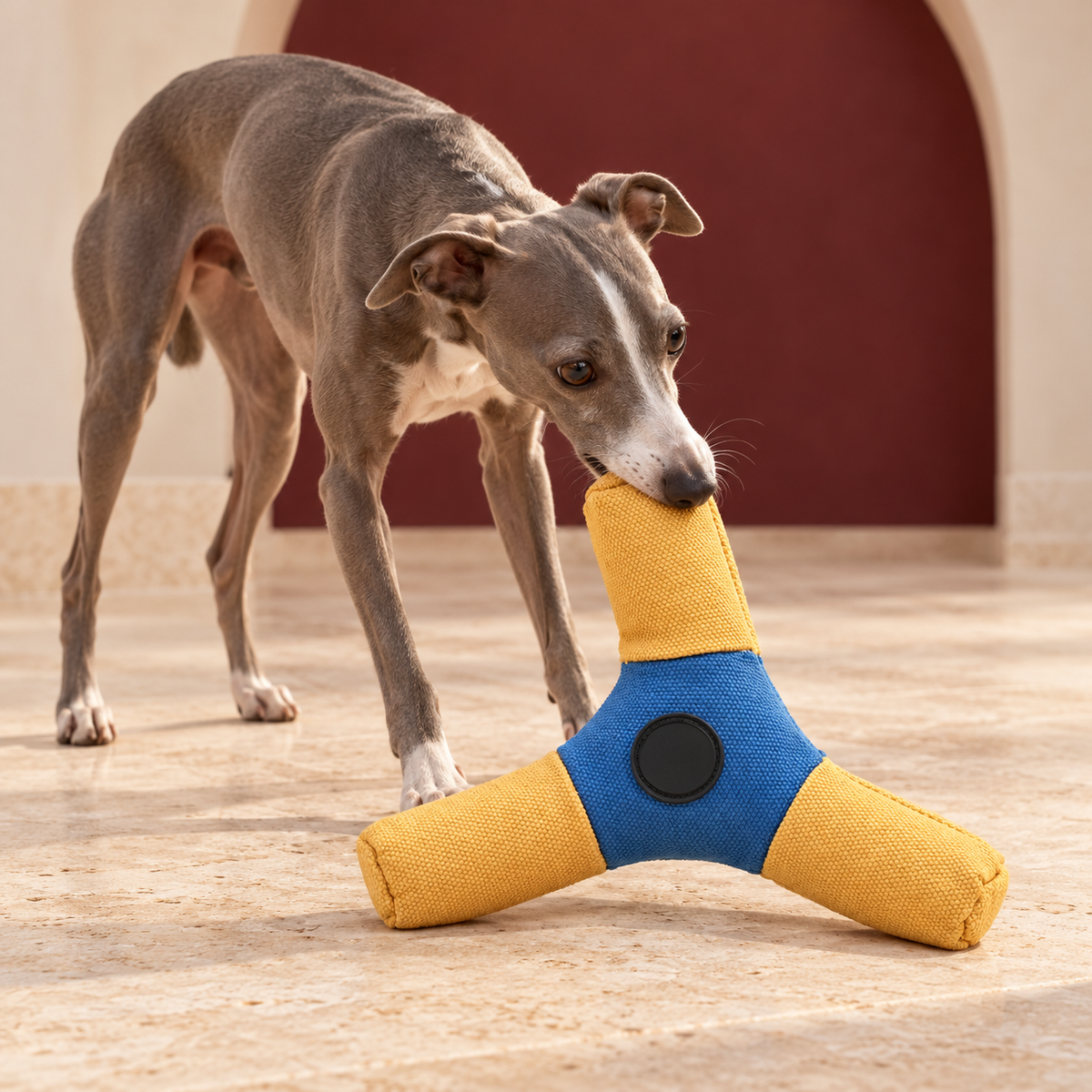 Italian Greyhound using Three Arm Fabric Dog Flying Disc