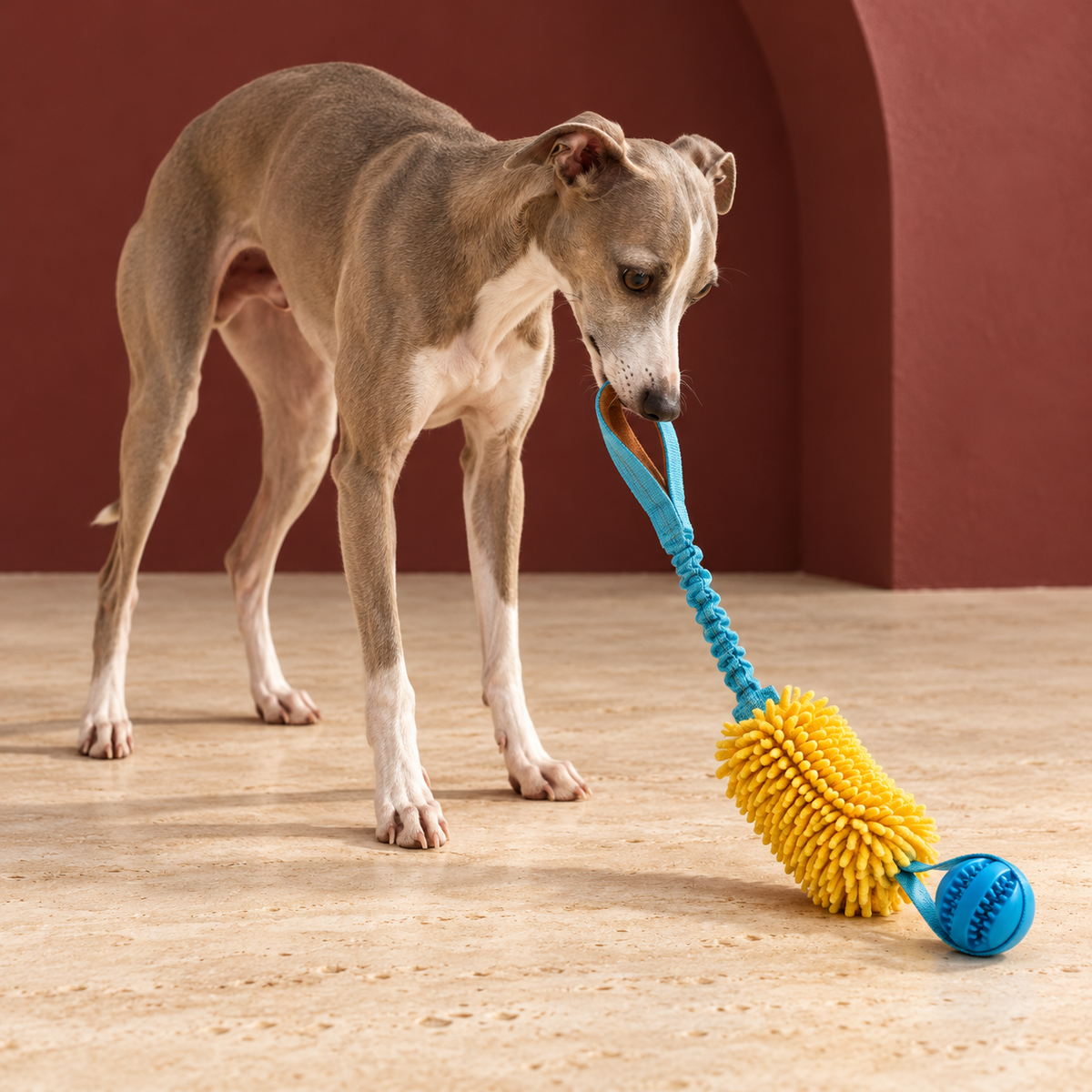 Italian Greyhound using Textured Handle Dog Tug Toy