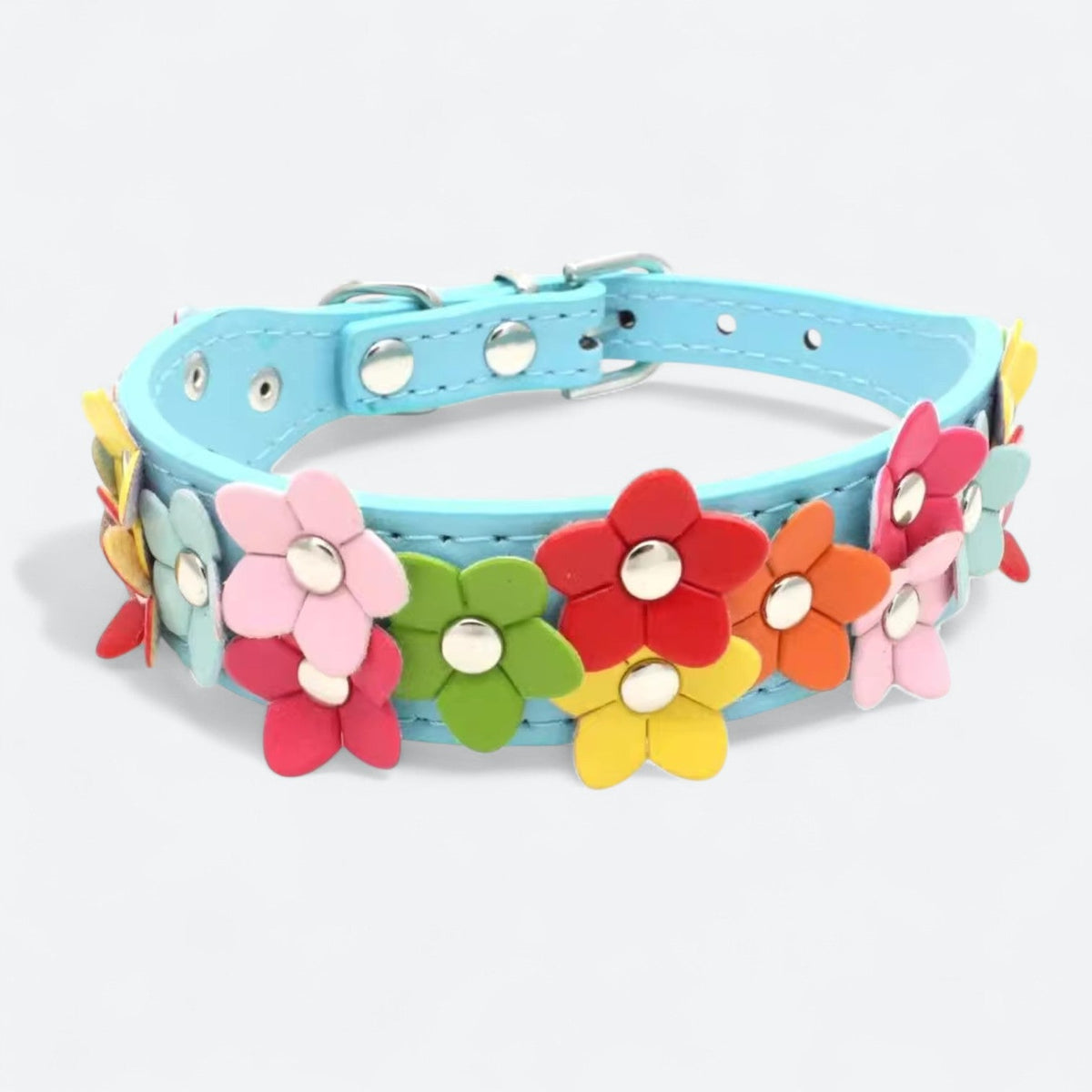 Colorful flower leather dog collar