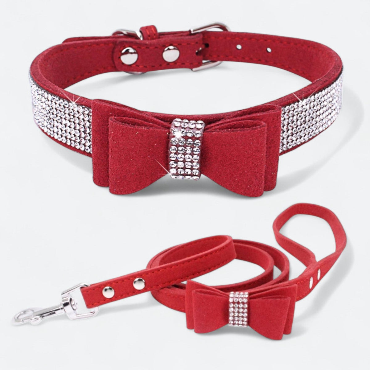 Rhinestone bow dog collar and leash set