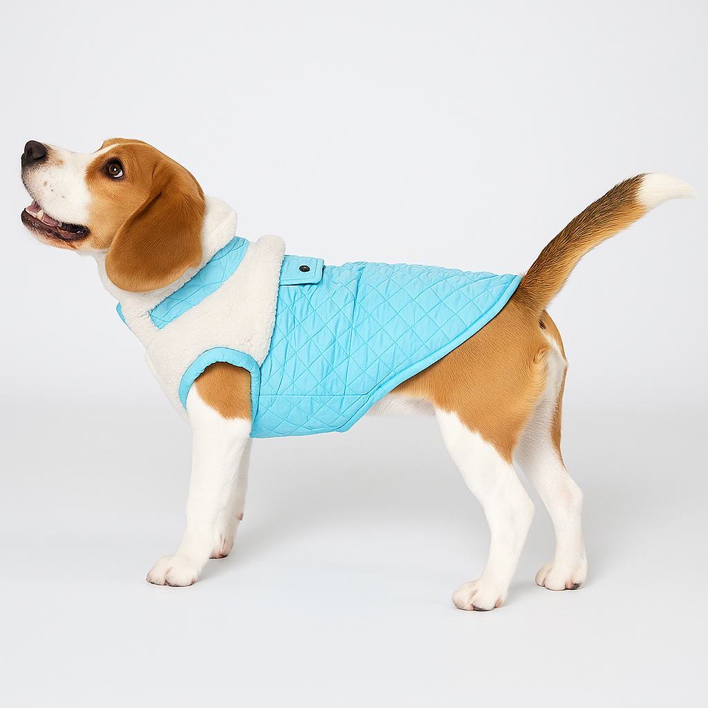 Dog wearing a quilted winter coat