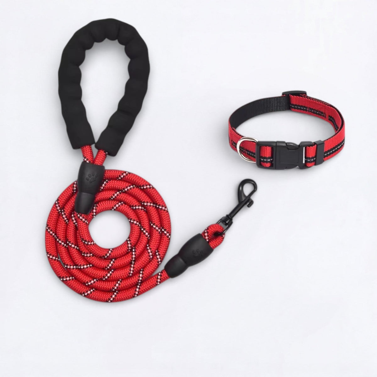 Reflective nylon dog collar and leash set