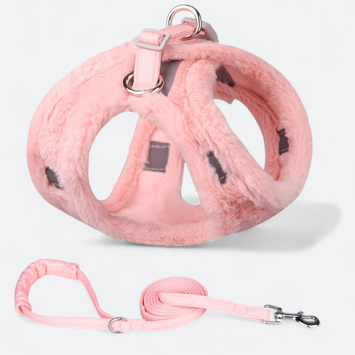 Reflective plush dog harness and leash set
