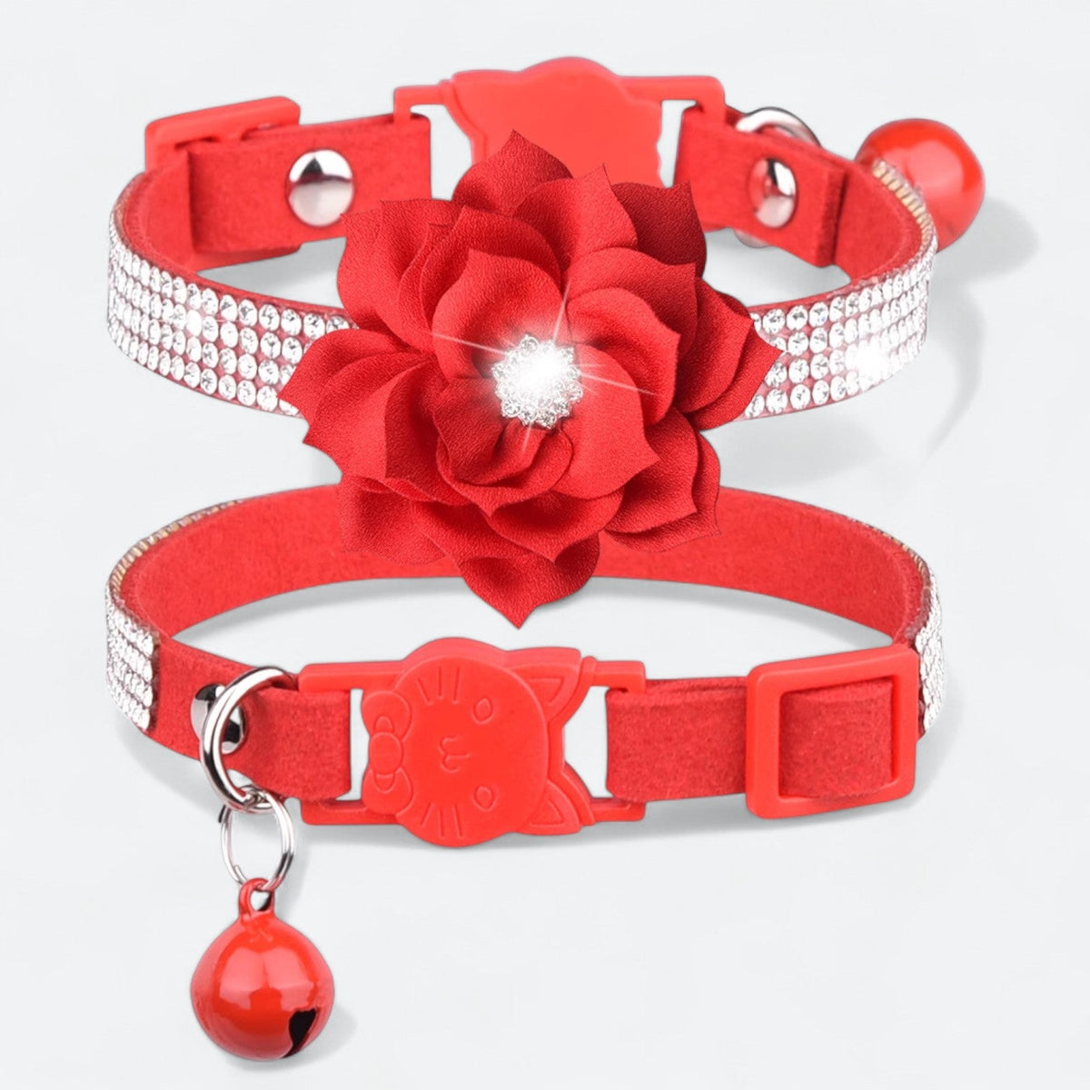 Rhinestone flower dog collar with bell