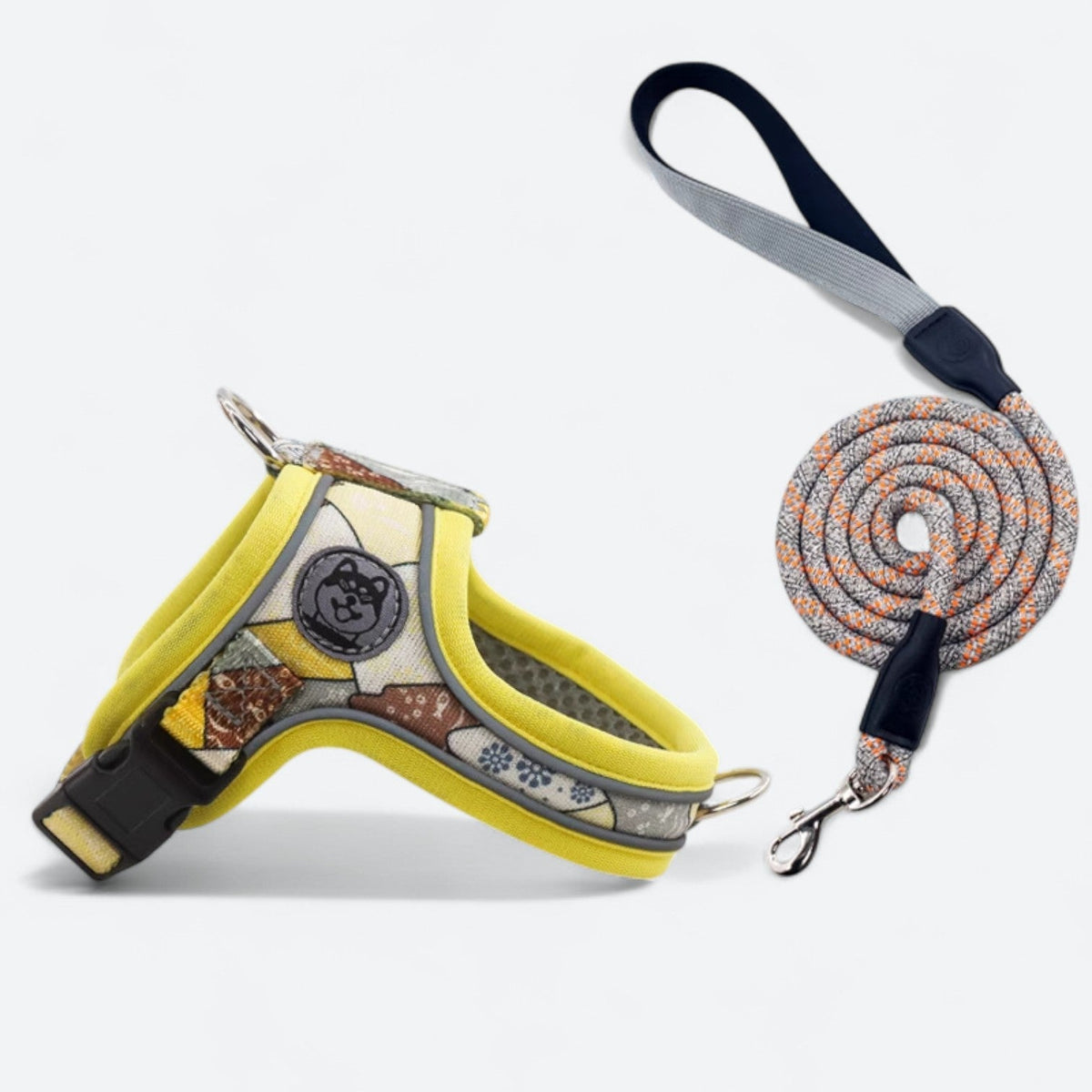 Soft saddle dog harness and leash set