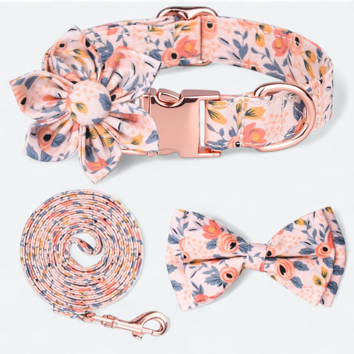 Flower decorative dog collar and leash set