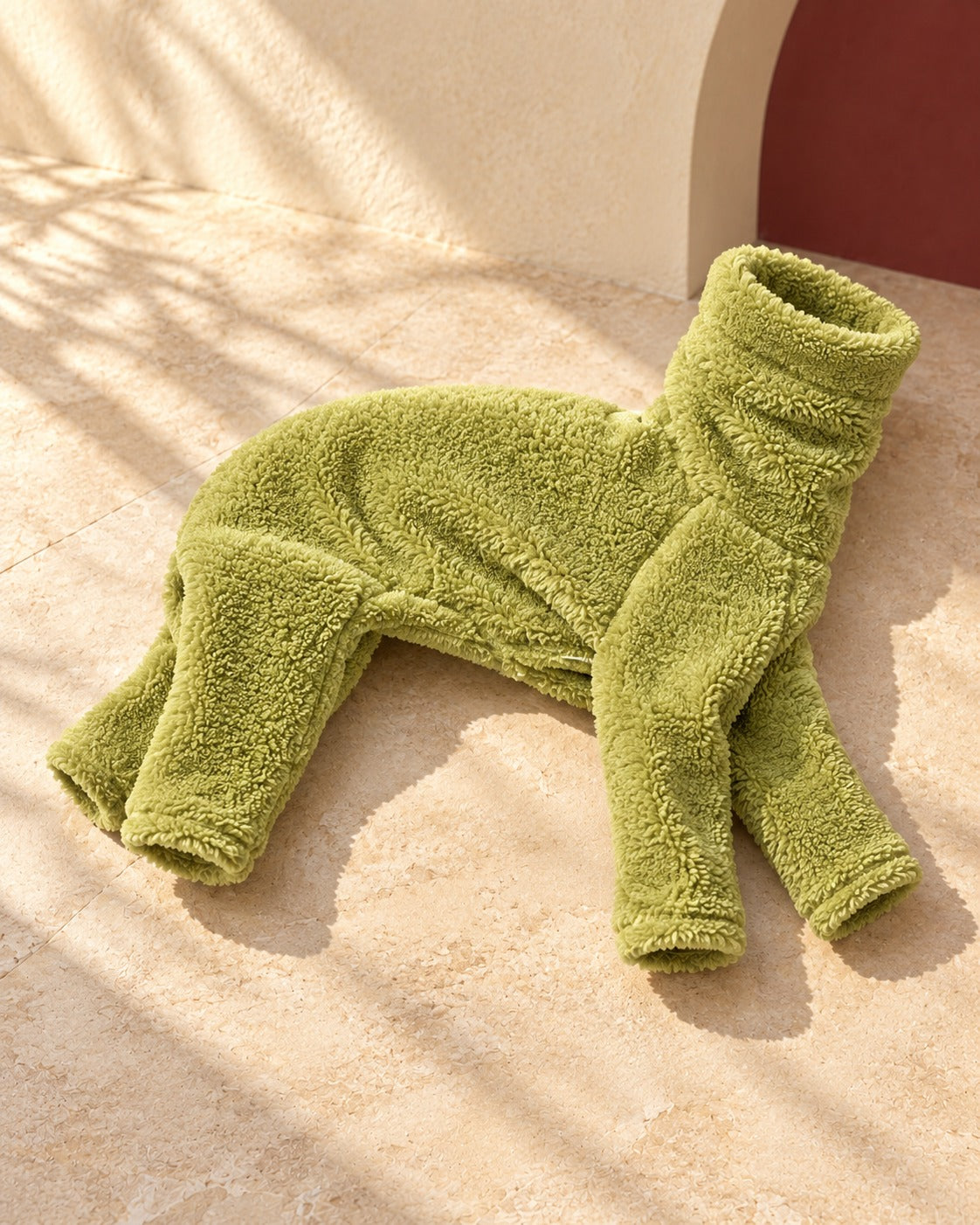 Chartreuse Teddy Fleece Iggy Suit, garment detail
