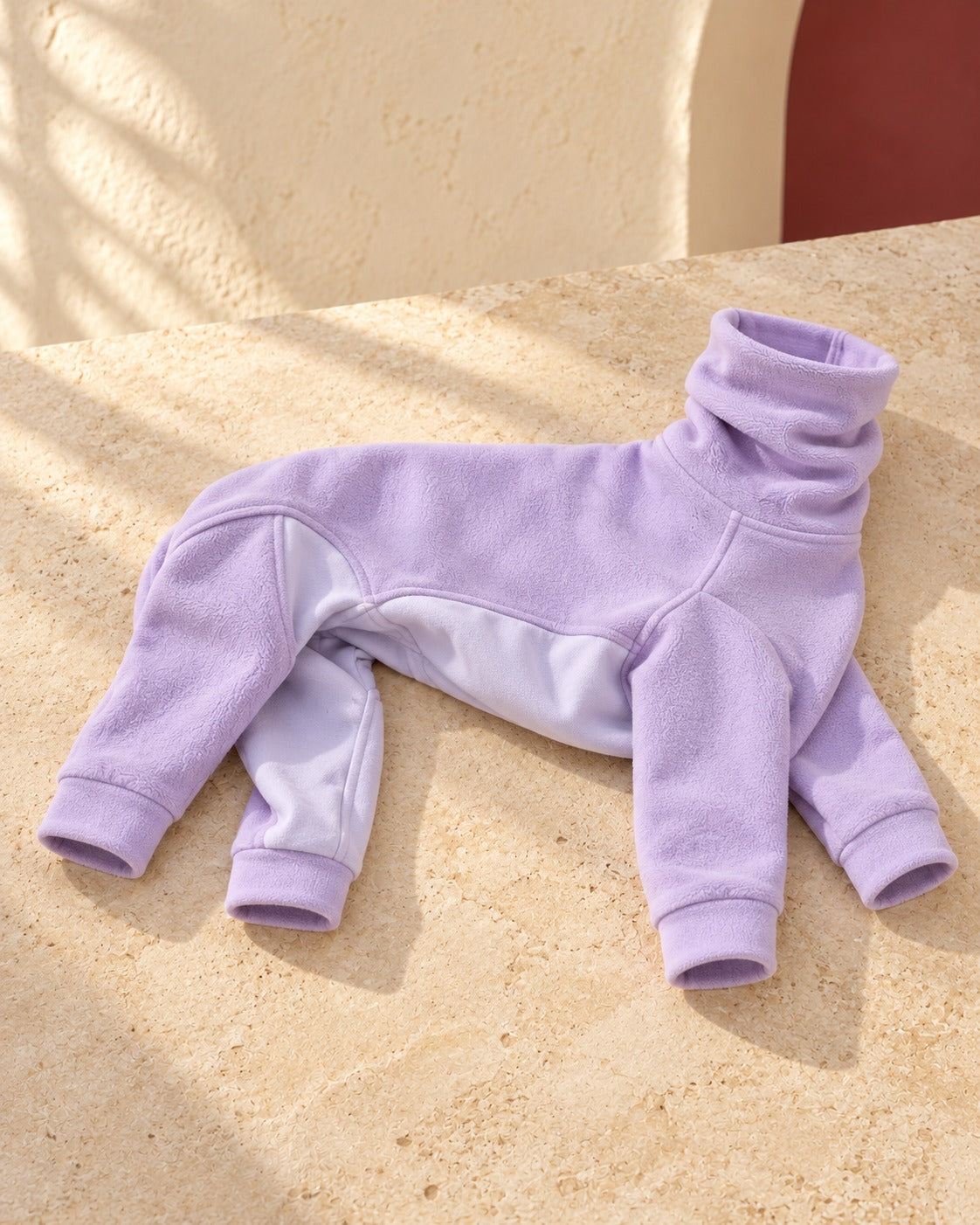 Covered-Belly Four-Leg Iggy Base Layer in Lilac, garment detail