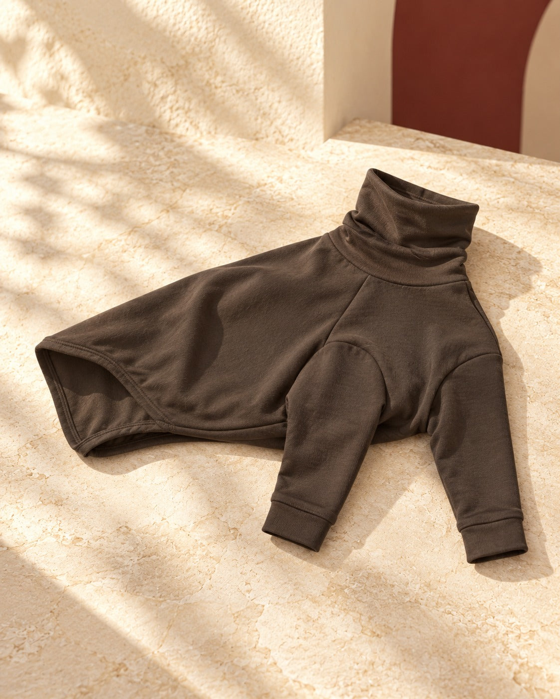 Dark Brown Cotton Iggy Turtleneck in Dark Brown, garment detail