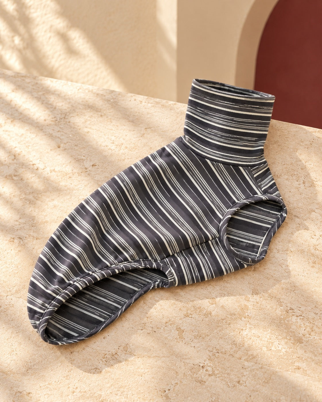 Fine Stripe Cotton Iggy Tank in Shadow Grey, garment detail