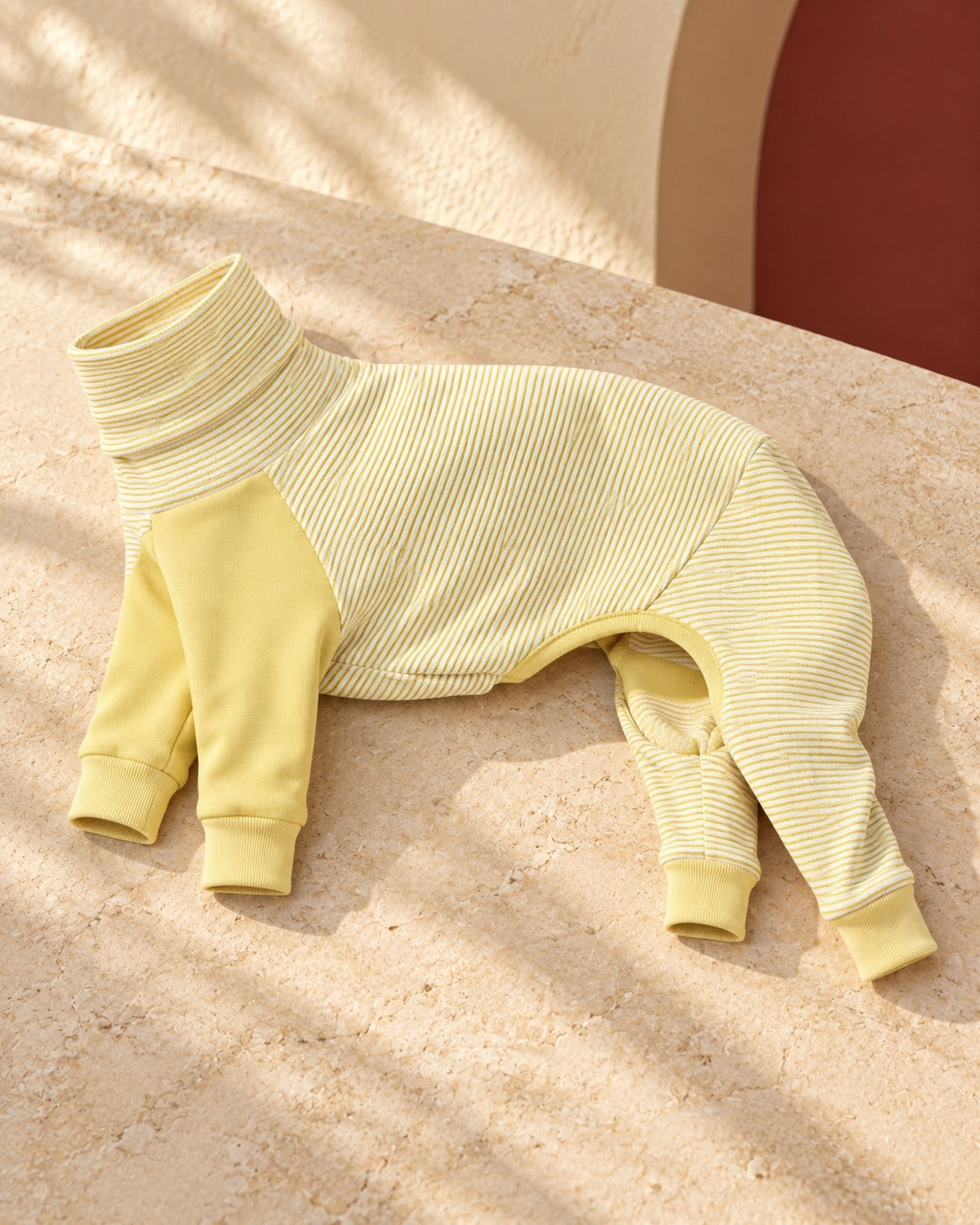 Fine Stripe Four-Leg Iggy Onesie, garment detail