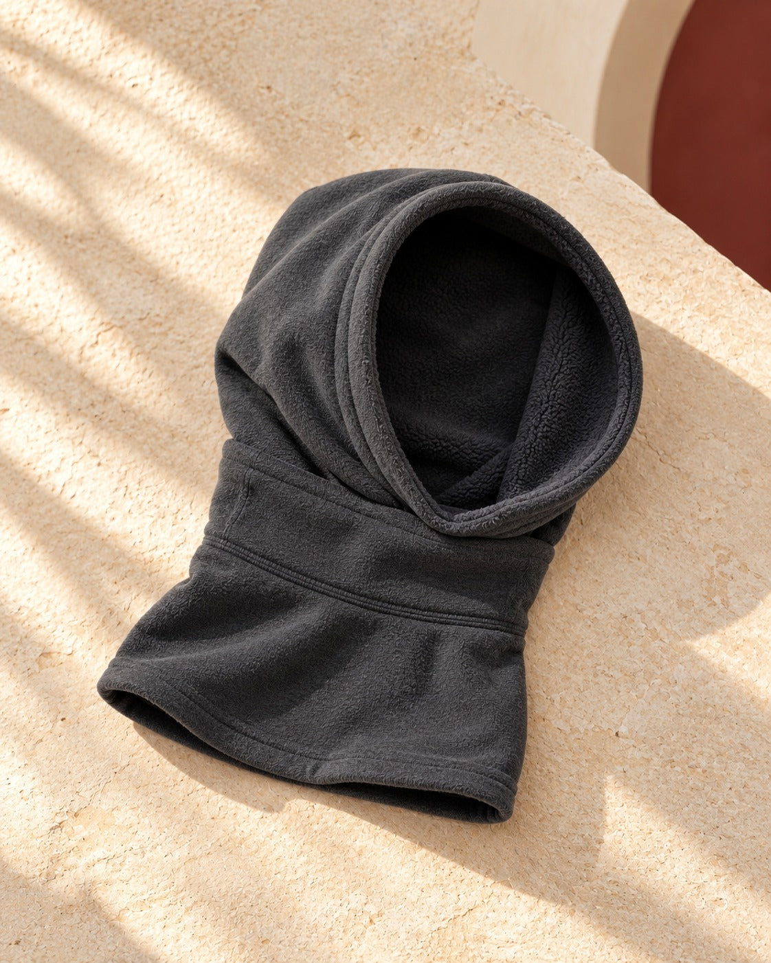 Fleece-Lined Iggy Snood Hood in Dark Grey, garment detail