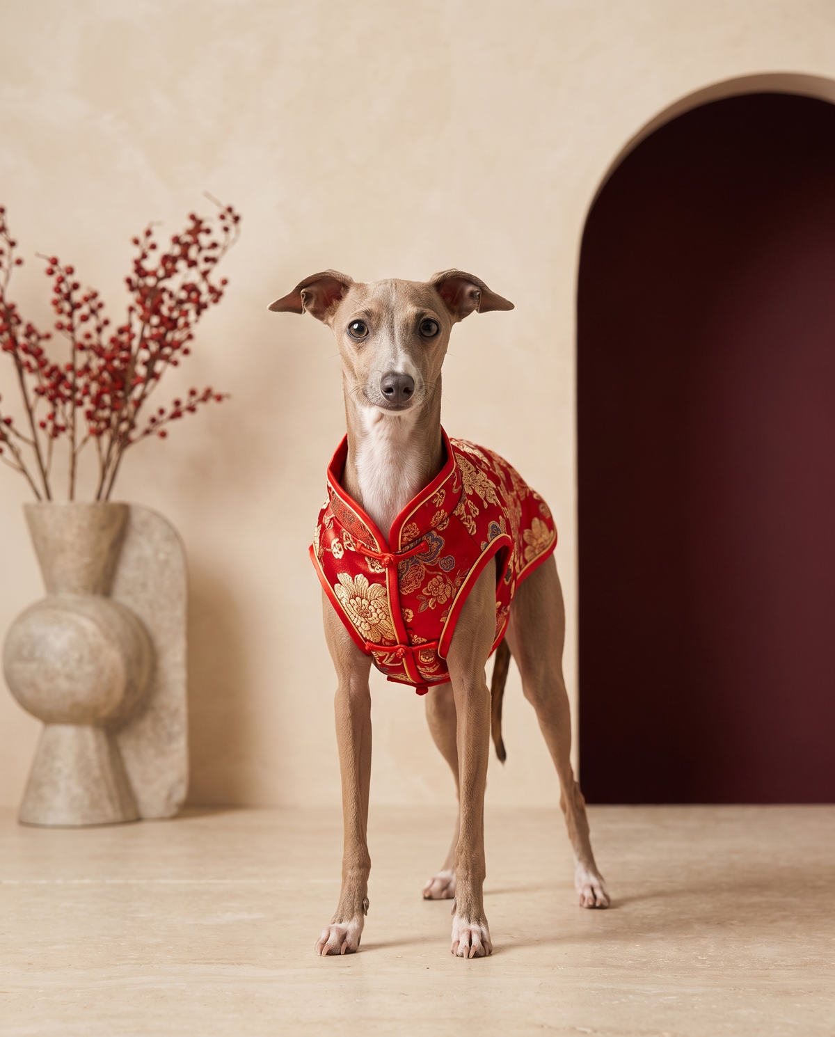 Italian Greyhound wearing the Iggy Grey classic traditional vest