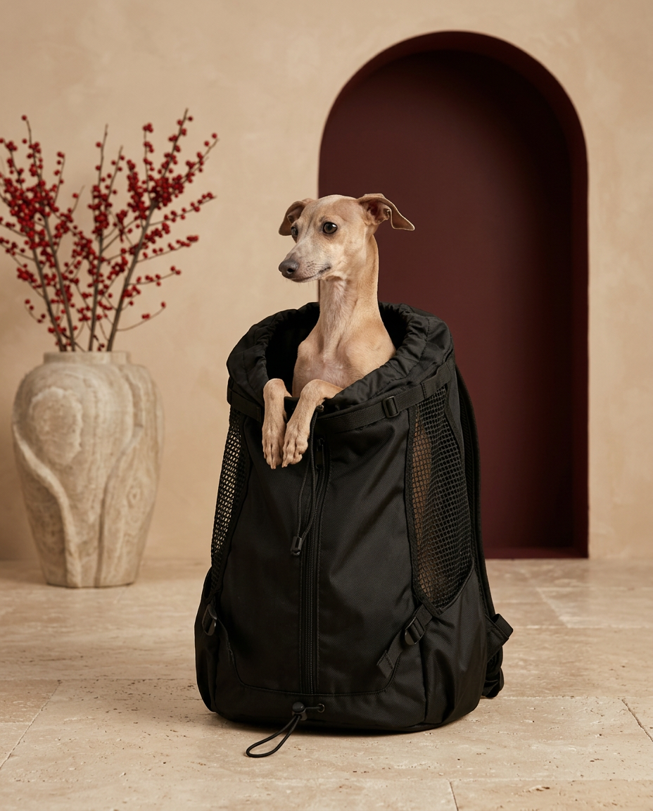 Italian Greyhound in the Iggy Grey backpack carrier