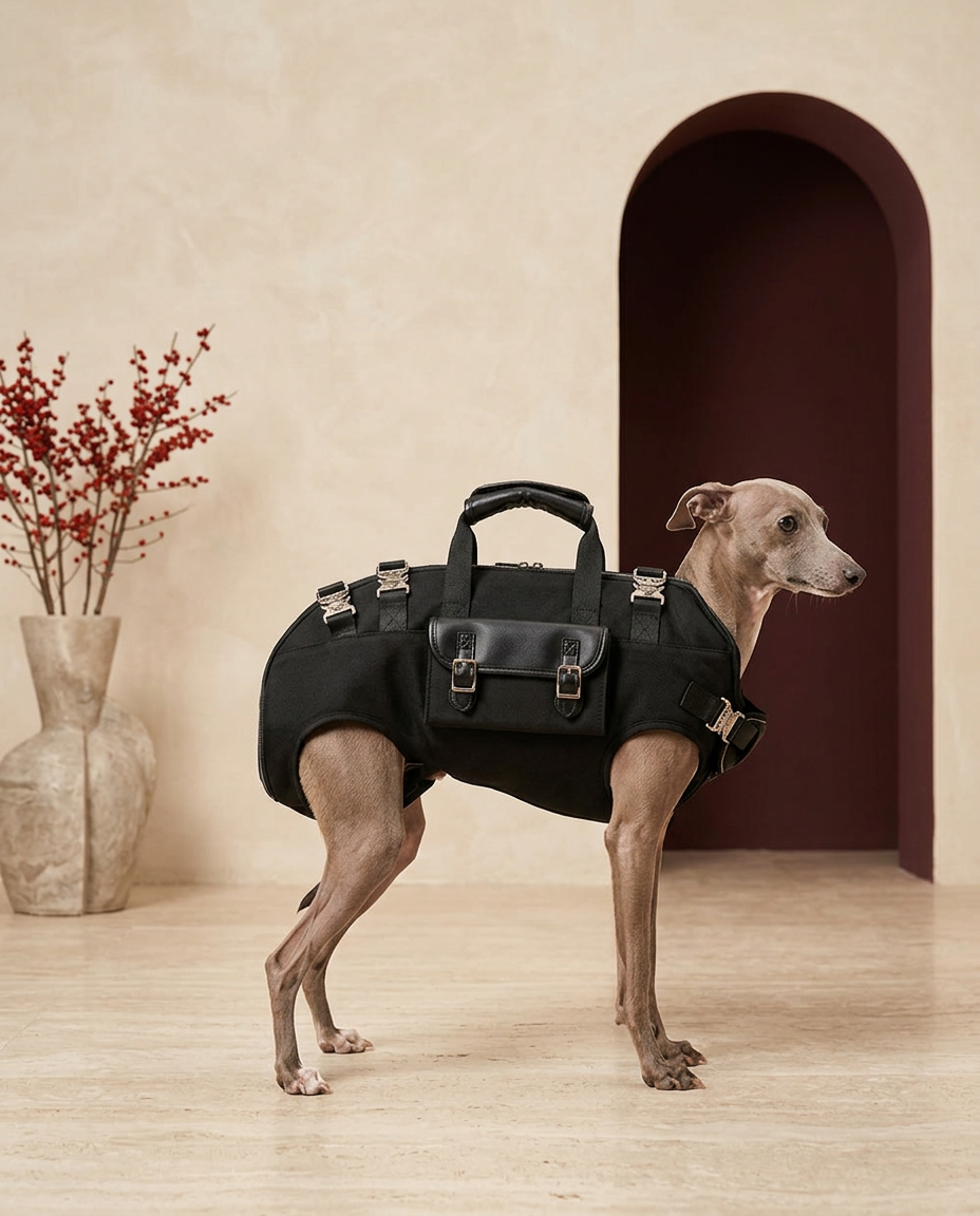 Italian Greyhound with the Iggy Grey side carry backpack
