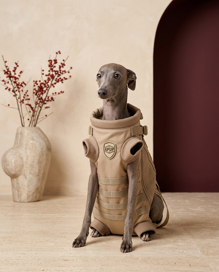 Italian Greyhound in the Iggy Grey tactical backpack carrier