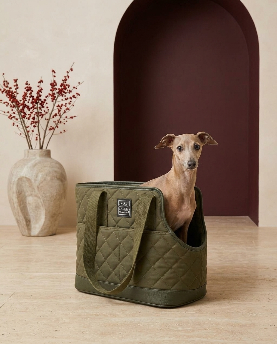 Italian Greyhound in the Iggy Grey luxury quilted carrier tote