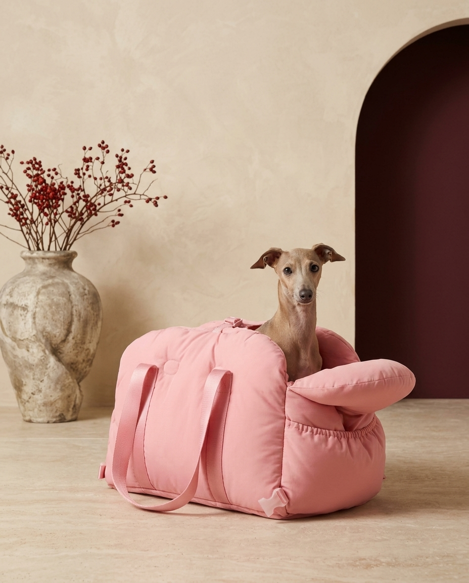 Italian Greyhound in the Iggy Grey soft travel carrier bag