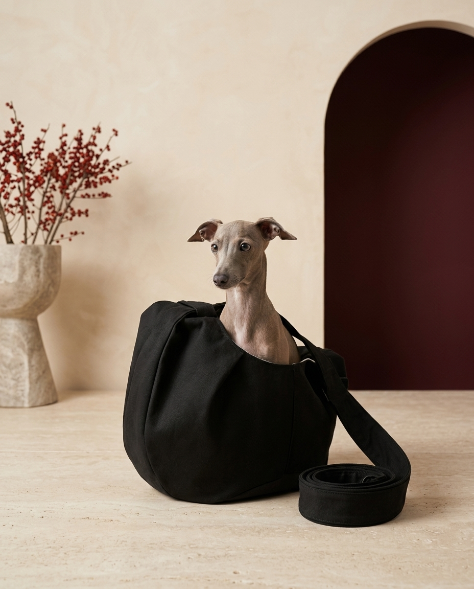 Italian Greyhound in the Iggy Grey soft sling carrier bag