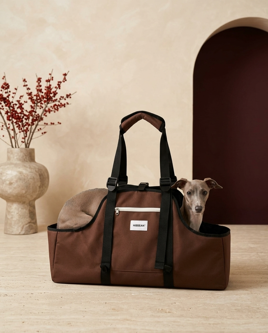 Italian Greyhound in the Iggy Grey waterproof extended shoulder carrier