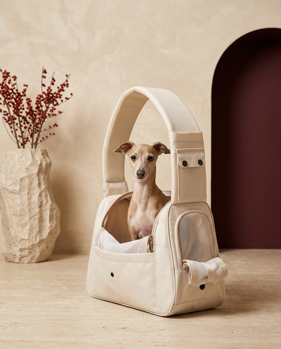 Italian Greyhound in the Iggy Grey portable outing shoulder bag