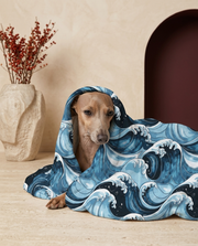 Italian Greyhound wrapped in the Iggy Grey cozy blanket