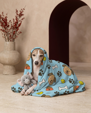 Italian Greyhound wrapped in the Iggy Grey cozy blanket