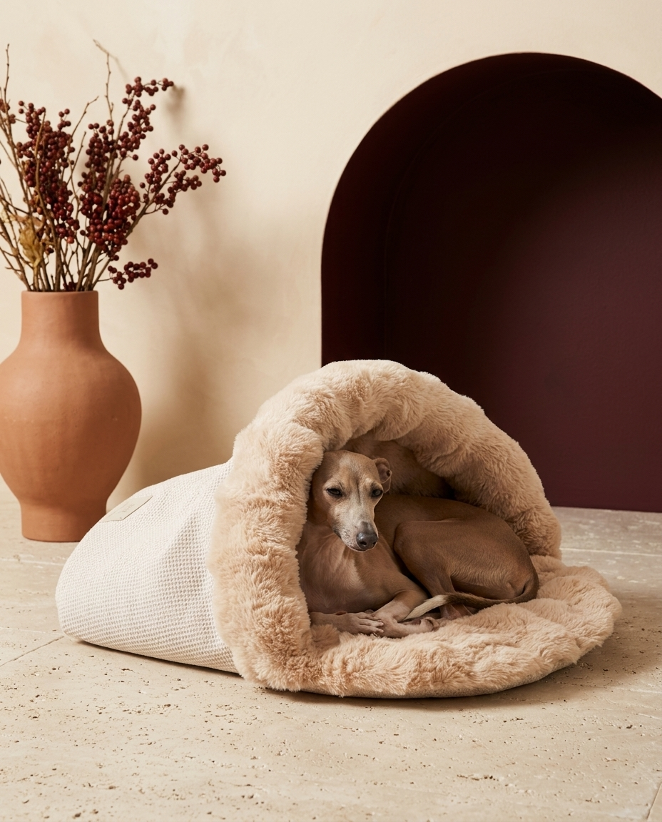 Italian Greyhound in the Iggy Grey bubble plush sleeping bed