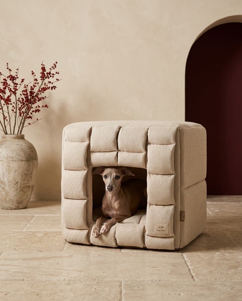 Italian Greyhound in the Iggy Grey woven dog bed with removable cushion