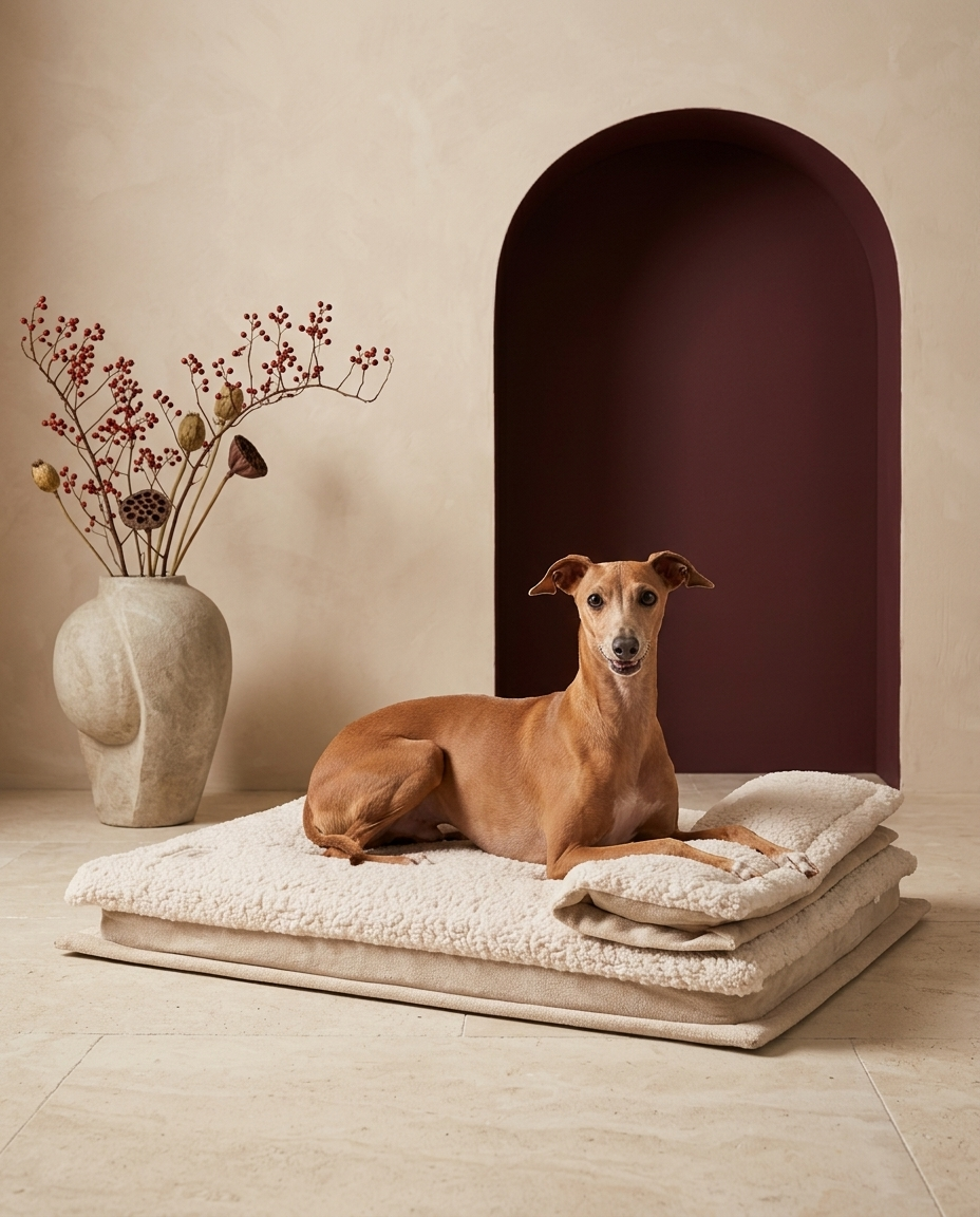Italian Greyhound in the Iggy Grey ultra-soft plush sleeping bed