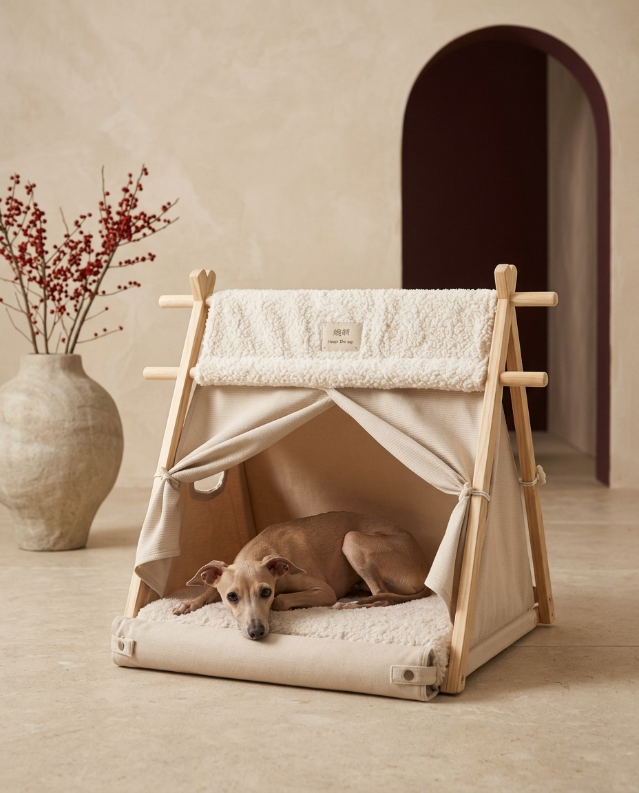 Italian Greyhound resting in the Iggy Grey convertible foldable tent bed