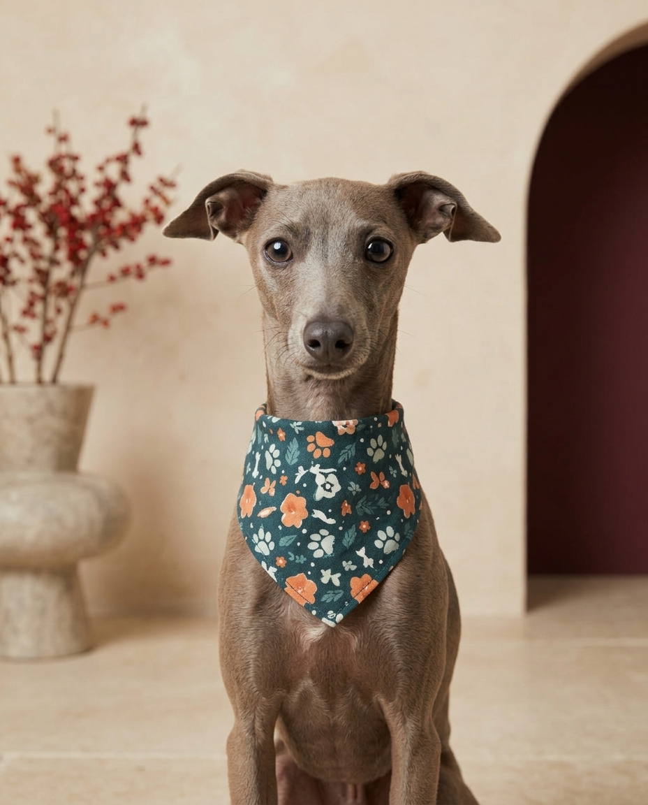 Italian Greyhound wearing the Iggy Grey stylish bandana