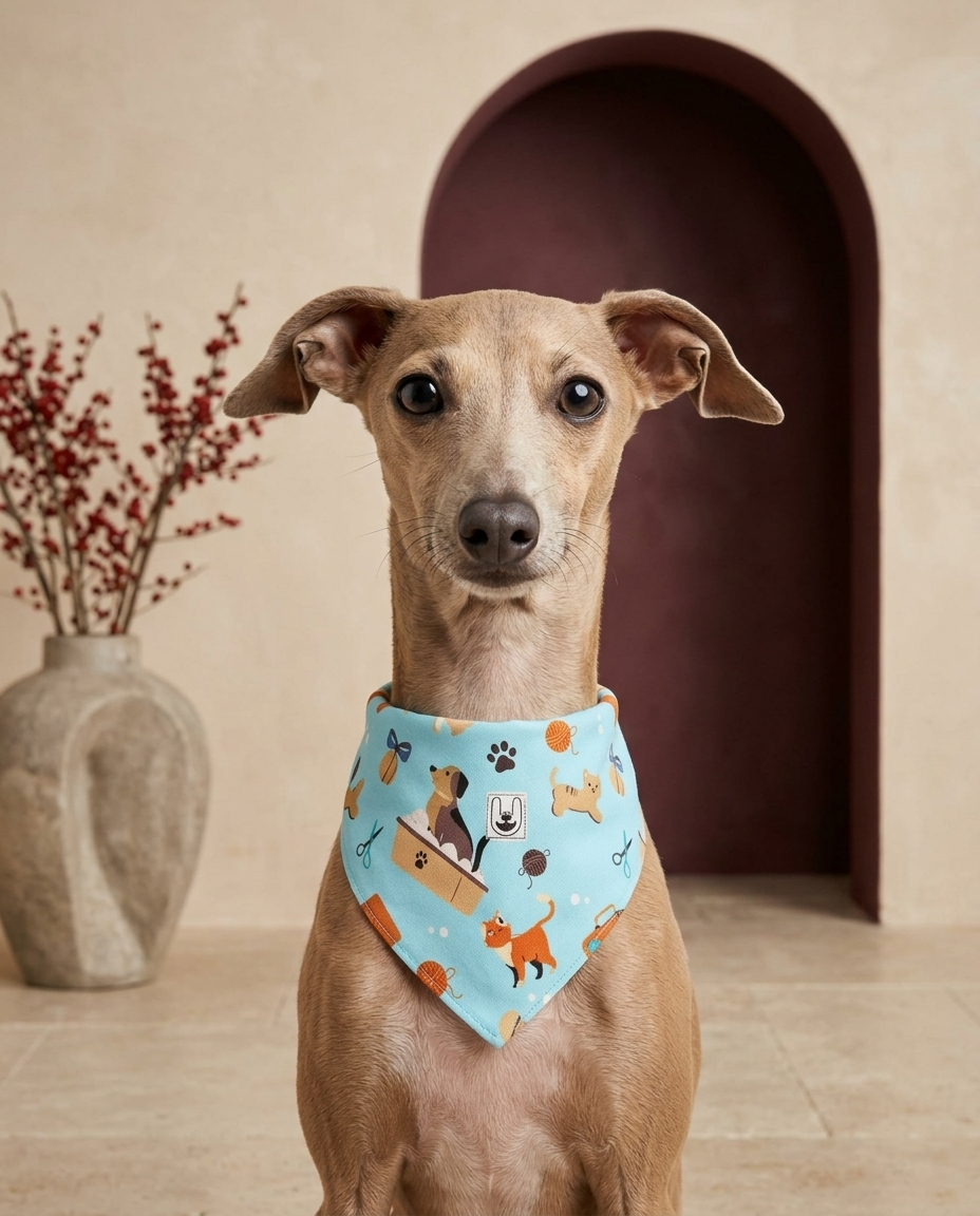 Italian Greyhound wearing the Iggy Grey stylish bandana